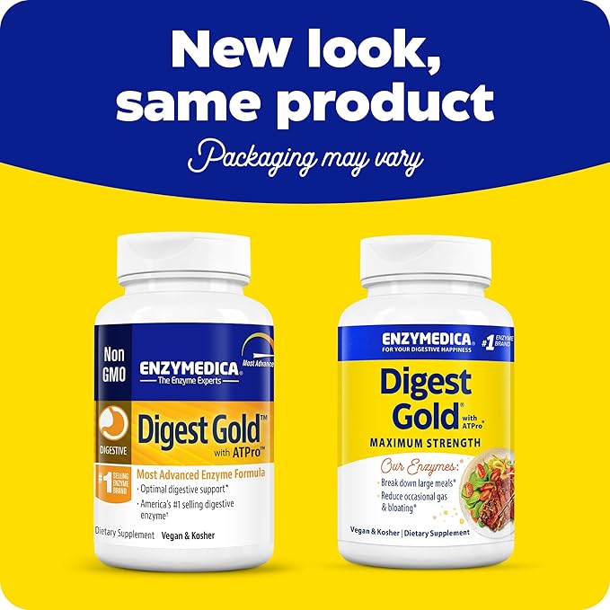 Enzymedica Digest Gold + ATPro, Maximum Strength Enzyme Formula, 14 Key Enzymes Including Amylase, Protease, Lipase and Lactase, 120 Capsules