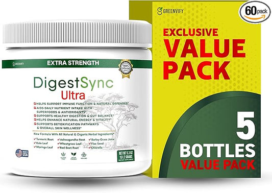 DigestSync Ultra Extra Strength Digestive Support Supplement with Organic Superfoods, 5.3 oz, 28 Servings (5)