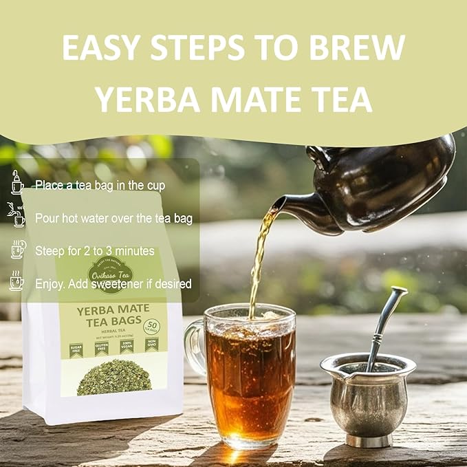 Ovikaso Tea, Yerba Mate Tea Bags, 50 Pyramid Tea Bags, 3g/bag, Cultivated From Argentina, Unsmoked Pure Yerba Mate, Rich In Antioxidants