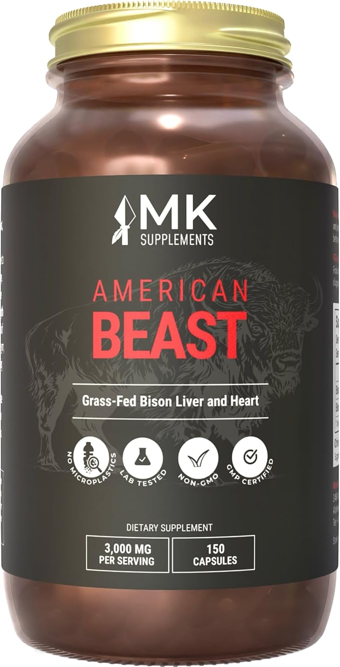 MK Supplements American Beast – Strength, Endurance & Recovery Support – 150 Capsules (30 Servings) – Freeze-Dried American Bison, 100% Grass-Fed, Bison Liver and Bison Heart, Whole-Food Formula