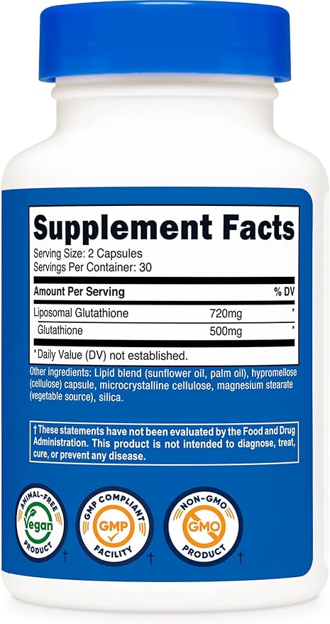 Nutricost Liposomal Glutathione Supplement 60 Capsules, 720 mg Per Serving - Vegan, GMO-Free, 30 Servings