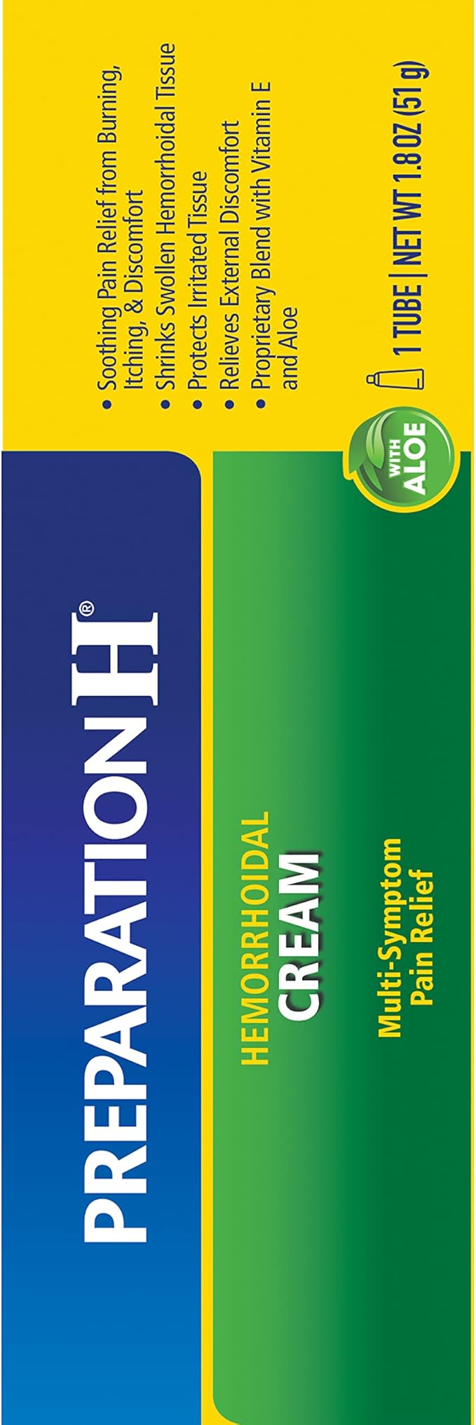 Preparation H Hemorrhoid Cream with Aloe for Multi-Symptom Relief - 1.8 Oz Tube