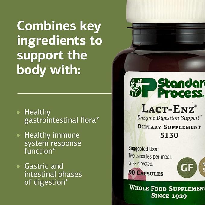 Standard Process Inc. Lact-ENZ - Whole Food Immune Support, Digestion and Digestive Health with Bifidobacterium Longum, Cellulase, Protease, Amylase, Lipase, Maltodextrin and More - 90 Capsules