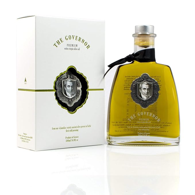 The Governor Premium Extra Virgin Olive Oil - Unfiltered, Cold-Pressed, Single Origin Lianolia - Peppery, Robust, Floral, Fruity Notes - Rich in Natural Polyphenols, Oleocanthal, Antioxidants, 500ml
