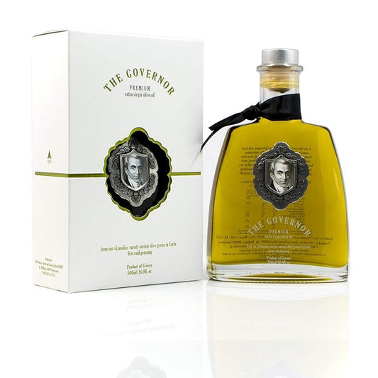 The Governor Premium Extra Virgin Olive Oil - Unfiltered, Cold-Pressed, Single Origin Lianolia - Peppery, Robust, Floral, Fruity Notes - Rich in Natural Polyphenols, Oleocanthal, Antioxidants, 500ml