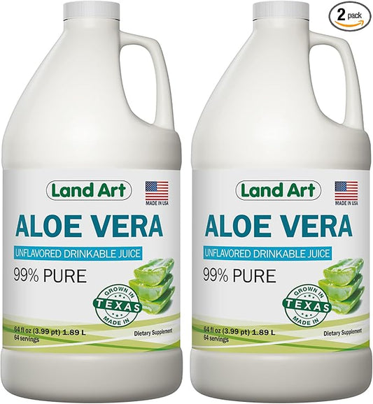 Pure Aloe Vera Juice Unflavored – Cold-Processed - 99.7% Organic Aloe Vera Inner Fillet from Fresh Texas Leaves – Digestive Health, Detox and Natural Wellness – 64 fl oz (Pack of 2)