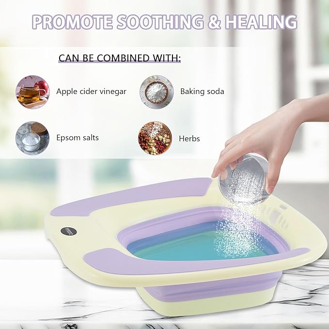 Electric Sitz Bath, Sitz Bath for Postpartum Care, Sitz Bath for Hemorrhoids, Sitz Bath for Toilet Seat, Sits Bath for Women Men Adults, Sitz Bath Soak Salts, Hip Bath Bowl, Collapsible, Purple