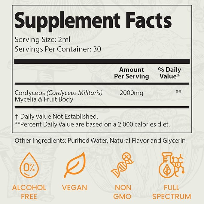 Auri Super Mushroom Cordyceps Elixir for Stamina, Natural Energy, Youthfulness and Longevity with Full Spectrum Support - Cordyceps Tincture 60 ml