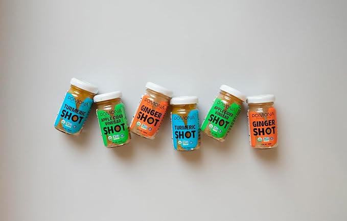 Pomona Organic Juices Ginger Shot (Pack of 12), Kosher, Non GMO, Cold-Pressed, 2 oz Glass Bottles