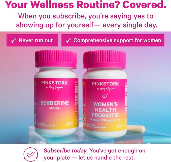 Pink Stork Berberine 500mg - Nature's GLP-1 Supplement - Daily AMPK Metabolic Activator - 500-1000 mg Metabolism + Gut Health for Women | Third-Party Tested | Vegan | Non-GMO| 30 Capsules