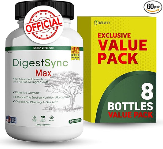 DigestSync Max Extra Strength Digestive Support, 60 Capsules, Gluten Free, Vegan, Natural Ingredients (8)