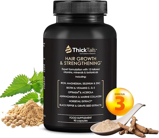Hair Growth Vitamins for Women with Biotin, Collagen Peptides, Vitamin C & Omega-3 – 90 Capsules – Hair Supplements for Menopause & Postpartum – Hormonal Balance Support & Thicker Hair for Women