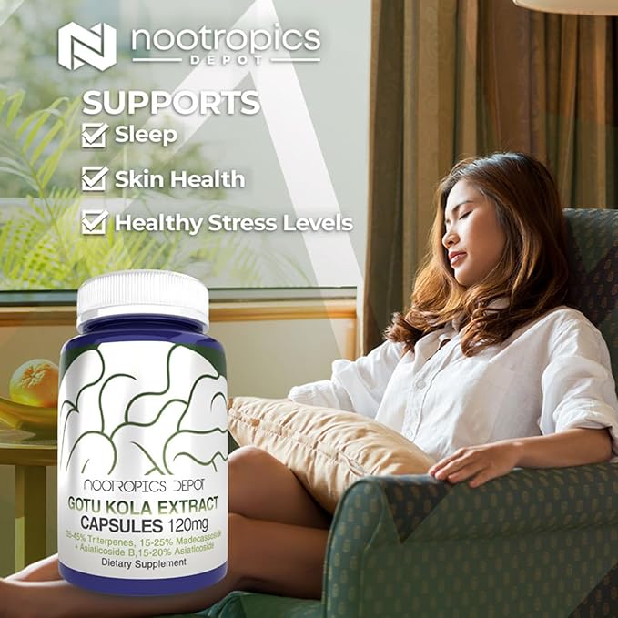 Nootropics Depot Gotu Kola Extract Capsules | 120mg | 180 Count | Acid Resistant | Centella asiatica | 35-45% Triterpenes | Supports Healthy Stress Levels | Promotes Memory Enhancement