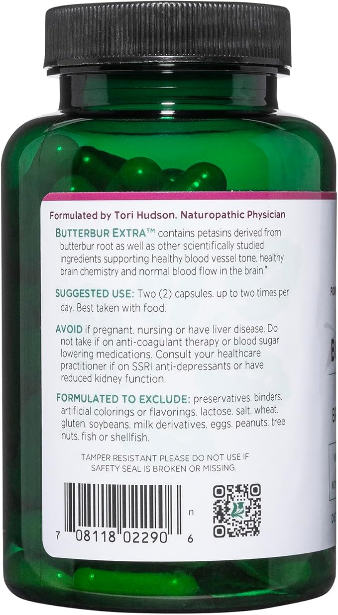 Vitanica, Butterbur Extra, Brain Chemistry and Vessel Support, Vegan, 120 Capsules