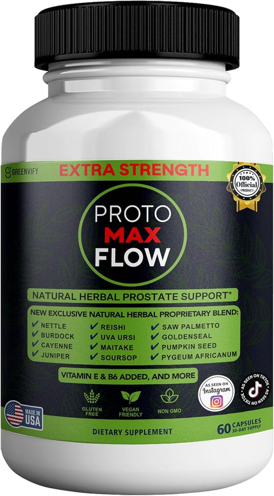 Proto Max Flow Extra Strength Prostate Support, Natural Herbal Supplement with Saw Palmetto, 60 Capsules (1)