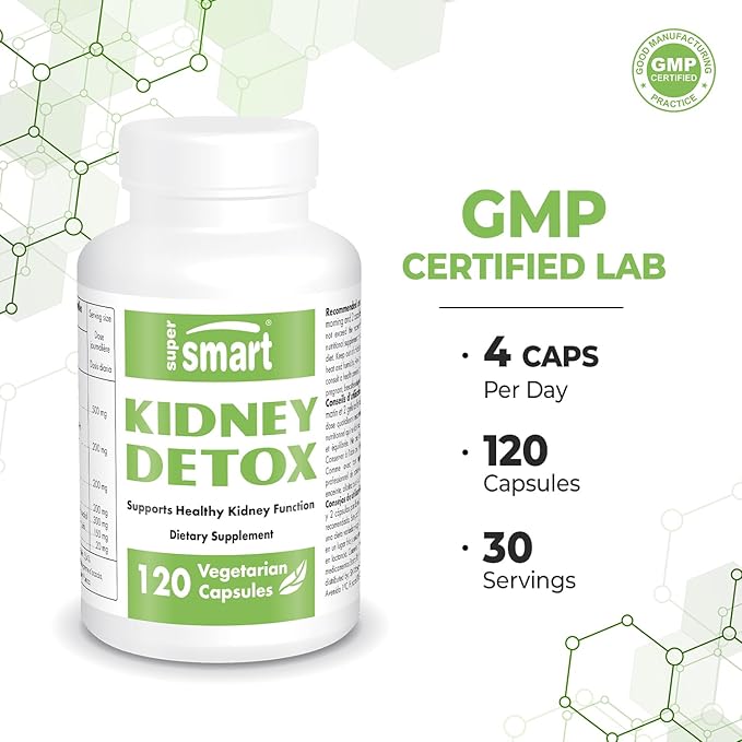 Supersmart Kidney Detox Formula (High Potency) - All-in-1 Complex - with Chanca Piedra, Dandelion Root, Magnesium - Kidney Detox Supplement | Non-GMO & Gluten Free - 120 Vegetarian Capsules