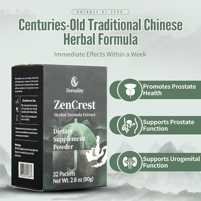 ZenCrest, Natural Herb Prostate Supplement, Traditional Chinese Herbal Formula, Promote Healthy Prostate, Promote Urogenital Function, No Side Effects, (64 Packets - 2 Boxes)
