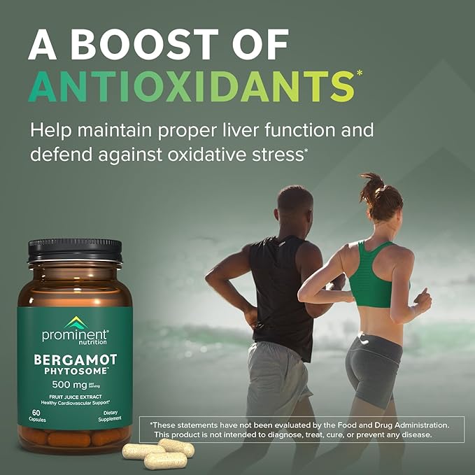 Prominent Nutrition Bergamot Phytosome, Clinically Researched Vazguard Citrus Bergamot Extract for Cholesterol and Heart Health Support, Enhanced-Absorption Supplement, 500 mg, 60 Capsules