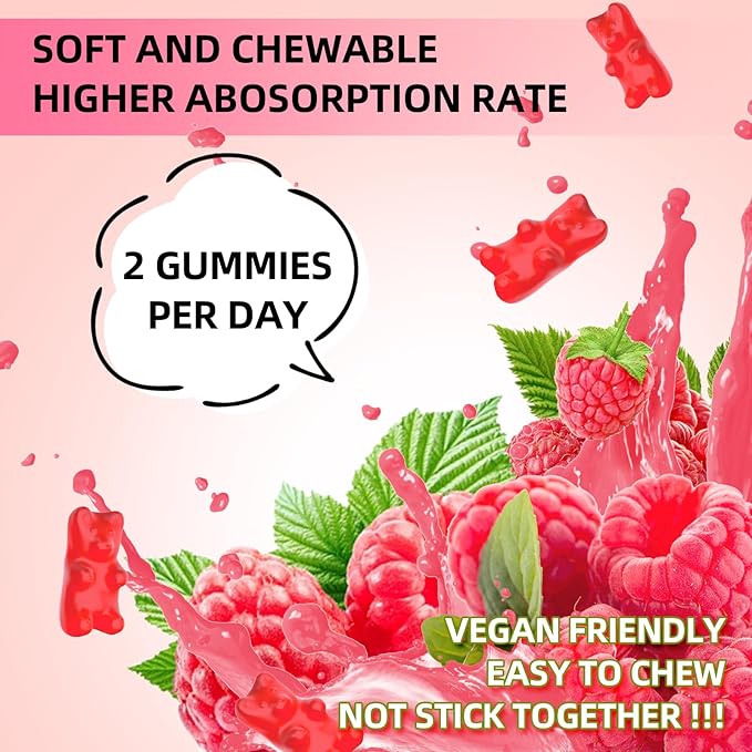 Potassium Magnesium Supplement Gummies, Potassium Gummies for Adults Kids, High Absorption Magnesium Glycinate for Leg Cramps & Immune Health, Sugar-Free, Raspberry Flavors, 60 Count