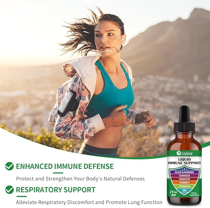 Zinc Quercetin Vitamin C D3 Liquid Immune Support with Organic Echinacea Elderberry, Immune Defense Drops Supplement for Adults- Vegan, Non-GMO, Gluten Free - 2 Fl Oz