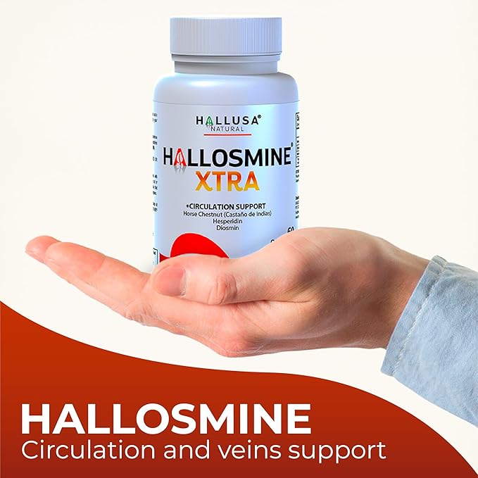 Hallosmine Diosmin Extra Circulation Support, Diosmin Hesperedin + Horse Chestnut Extract, Leg Circulation, Vein Support, Varicose Veins & Blood Circulation Supplement - 60 Caps, 30 Servings