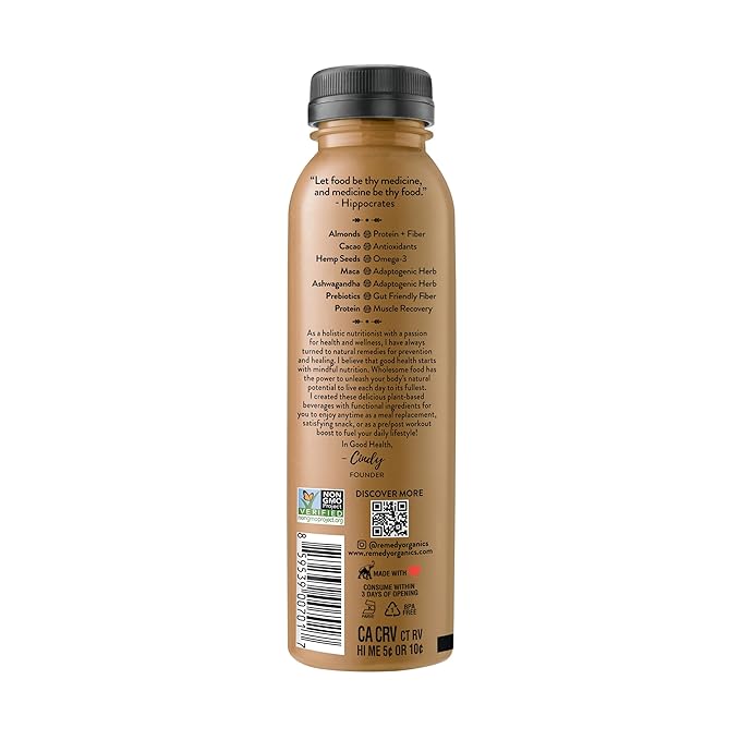 Remedy Organics Cacao Essentials 12-Pack | Plant Based Protein Shakes, Ready to Drink | USDA Organic, Gluten Free, Dairy Free, Soy Free