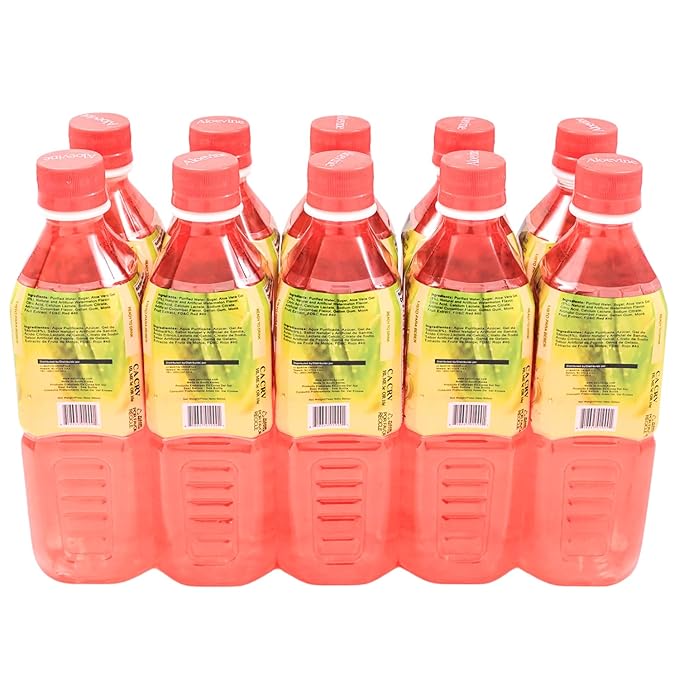 ALOEVINE Aloe Vera Juice drink Watermelon pure with chunks of aloe | 16.9 Oz 10 pack | plant based Vegetable Korean drinks