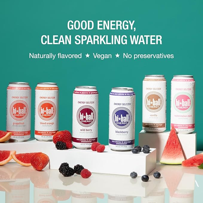 Hiball Energy Vanilla Seltzer Drink, Zero Sugar and Calorie, 16 Fl Oz Cans, 8 Count