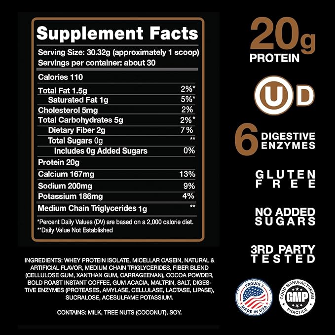 Devotion Nutrition Protein Powder Blend | Gluten Free, Keto Friendly, No Added Sugars | 1g MCT | 20g Whey & Micellar Protein | 2lb Tub (Mocha Java Chip)