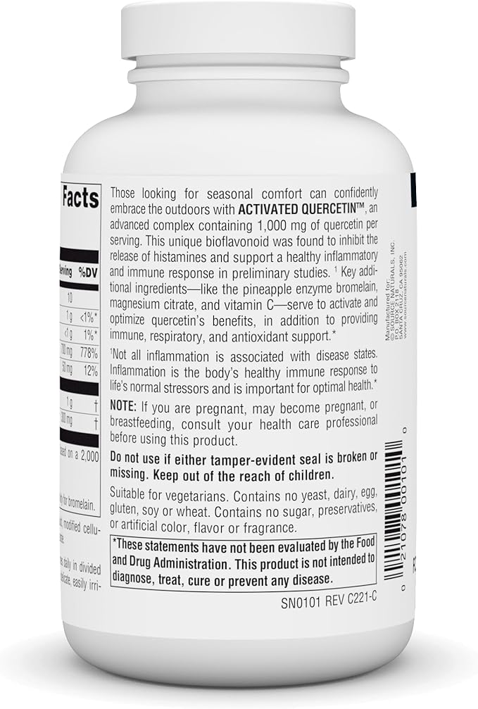 Source Naturals Activated Quercetin - Plant-Derived Bioflavonoid Complex - Seasonal & Immune Defense* - 200 Vegetarin Friendly Tablets
