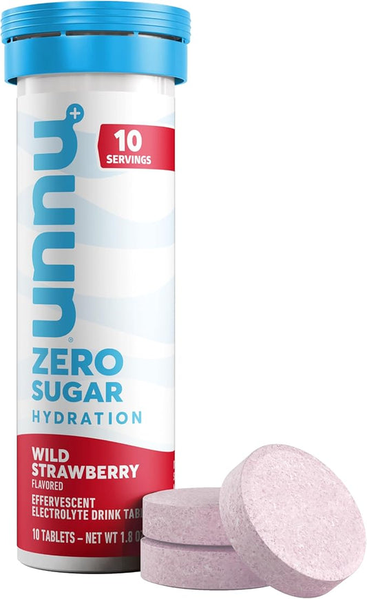 Nuun Zero Sugar Hydration Electrolyte Tablets - Sodium, Potassium, Chloride, Calcium, Magnesium, Light & Delicious Fruit Flavors, No Sugar, Gluten Free, Vegan, Wild Strawberry (10 Total Servings)