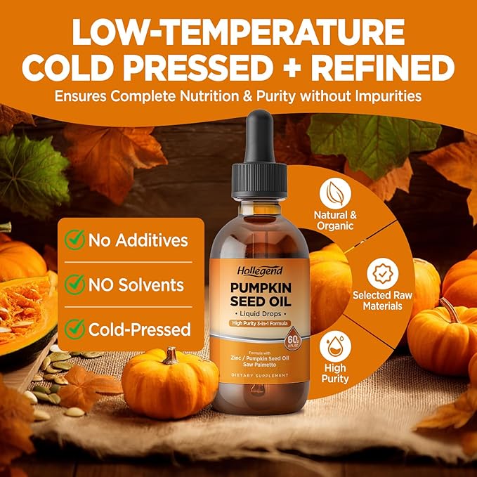 Pumpkin Seed Oil - Organic Pumpkin Seed Extract Supplements Liquid Drops with Saw Palmetto for Hair Growth, Prostate & Urinary Health, Cold Pressed, Lemon, Vegan, Non-GMO, 2 Fl Oz