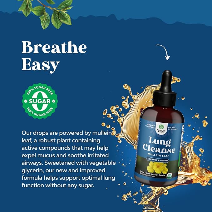 USDA Organic Mullein Drops for Lungs - Herbal Lung Detox & Cleanse with Marshmallow Root Extract & Plantain Leaf for Respiratory Lung Health - Mullein Leaf Tincture Drops Breathing Support - 2 Pack