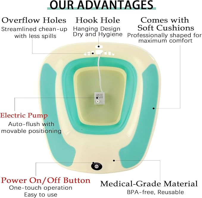 Electric Sitz Bath, Sitz Bath for Toilet Seat, Sitz Bath for Hemorrhoids, Sitz Bath for Postpartum Care, Toilet Basin for Women Men Adults, Sits Bath Soak Salts Tub, Hip Bath Bowl, Portable, Green