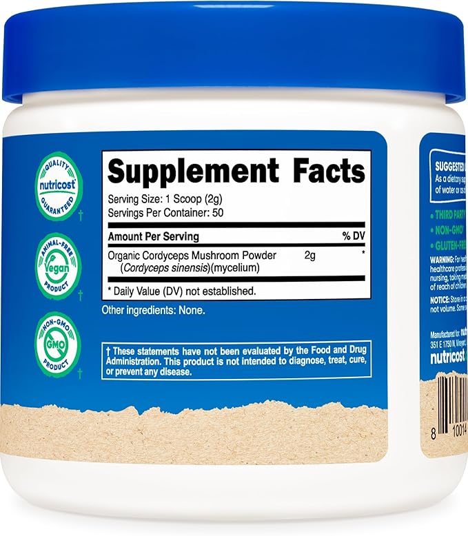 Nutricost Organic Cordyceps Powder 100 Grams - USDA Certified Organic, Non-GMO, Gluten Free