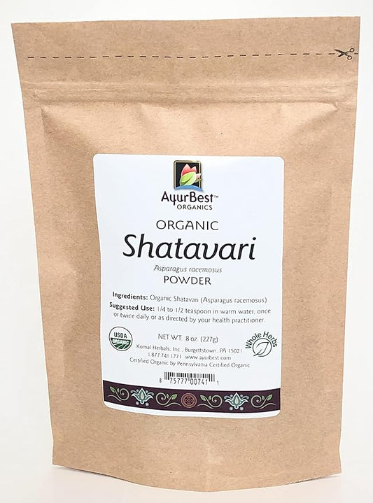 Organic Shatavari Powder, (Asparagus racemosus), AyurBest 100% USDA Organic, Kosher, Ayurvedic Herbs & Spices (8 oz)