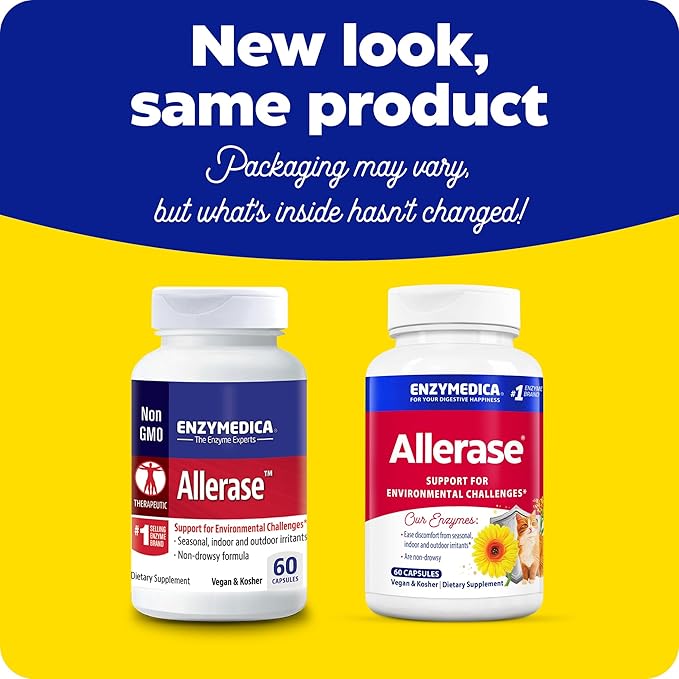 Enzymedica, Allerase, Non-Drowsy Enzyme Supplement to Help Relieve Seasonal Mucus Buildup, 60 Count