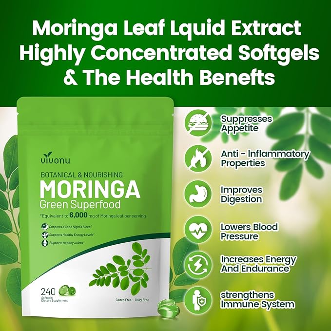 Moringa Capsules | Pure Moringa Leaf Extracts, Energy, Skin & Gut Health Superfood, Rich in Antioxidants, Essential Vitamins & Amino Acids, Natural Green Superfood Supplement