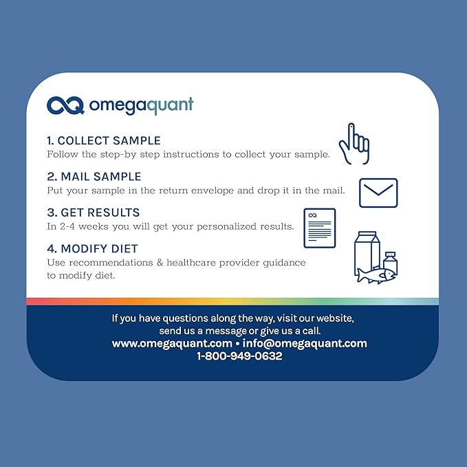 Omega Quant Omega-3 Index Complete - Complete Fatty Acid Profile Blood Test Kit | Includes - Omega-3s, Omega-6s, Saturated Fats, Monounsaturated fats, Trans Fats | 1 Complete Home Kit
