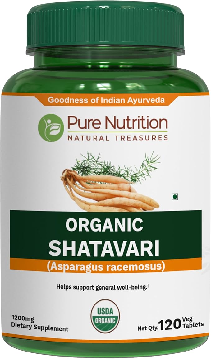 Pure Nutrition Organic Shatavari Tablets - 1200mg | 120 Count | USDA Organic | Promotes hormonal Balance & Female Reproductive Health | Non-GMO | Gluten-Free