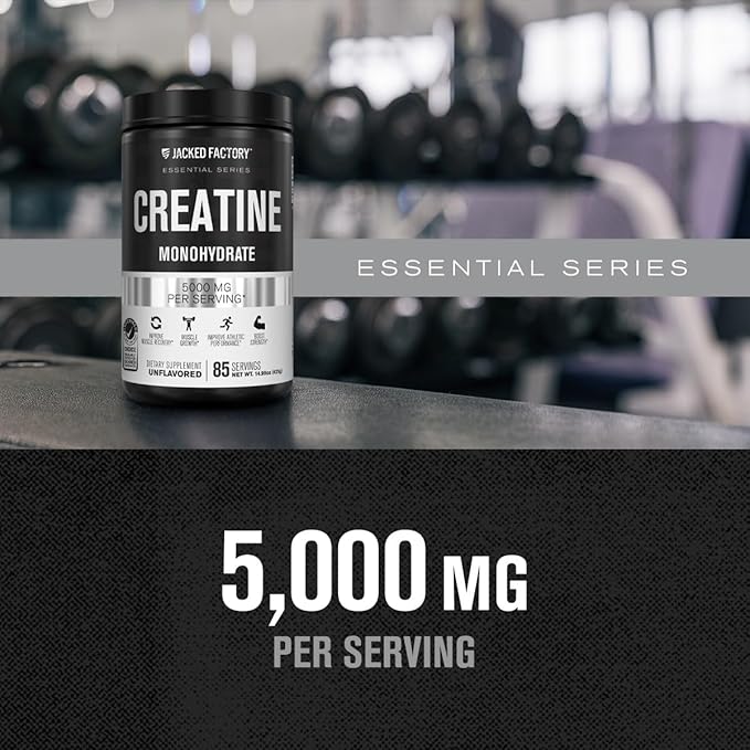 Jacked Factory Creatine Monohydrate Powder 1000g - Creatine Supplement for Muscle Growth, Increased Strength, Enhanced Energy Output and Improved Athletic Performance 200 Servings, Unflavored