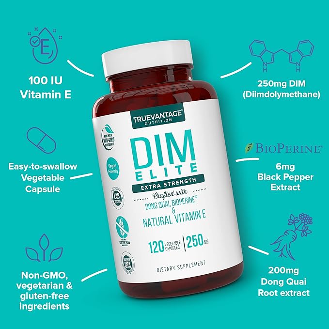 DIM Supplement 250mg (Diindolylmethane)-Plus Dong Quai, Natural Vitamin E & BioPerine - Supports Menopause Relief & Hormonal Acne -Hormone Balance Support for Women and Men-Veggie Caps