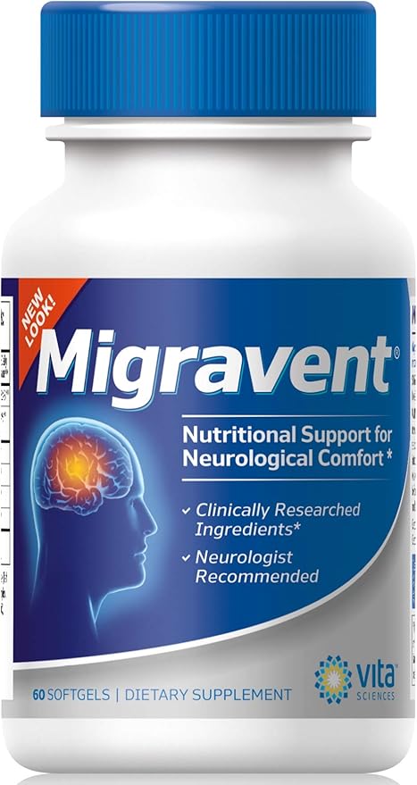 Vita Sciences Migravent Migraine Relief Supplement w/Vitamin B2, Riboflavin, Magnesium, Coenzyme CoQ10, PA-Free Butterbur, Bioperine, Premium Herbal Extracts 60 Count