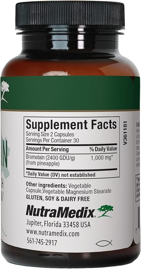 NutraMedix Bromelain Supplements - Proteolytic Enzymes from Pineapple Stems + Bromelain 1,000mg - Designed to Offer Digestion, Exercise and Joint Support - Gluten, Soy and Dairy-Free (60 Capsules)