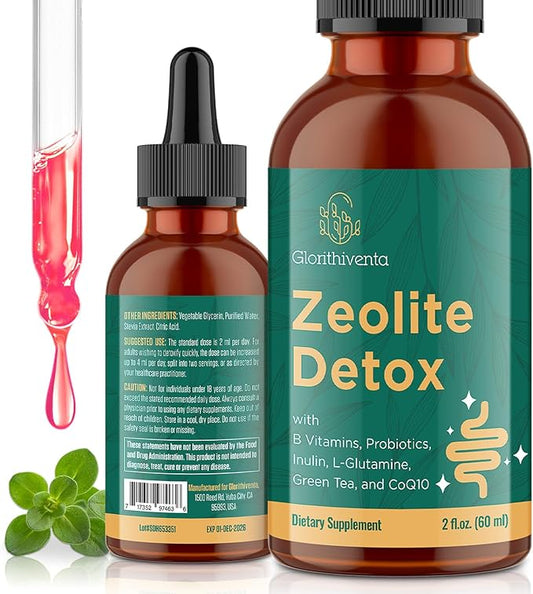 Zeolite Detox for Adults, Zeolite Liquid Drops with Vitamin B, Probiotic Blend, Gentle Detox for Adults, Energy, Gut, Focus - 2 Fl Oz (1 Bottle)