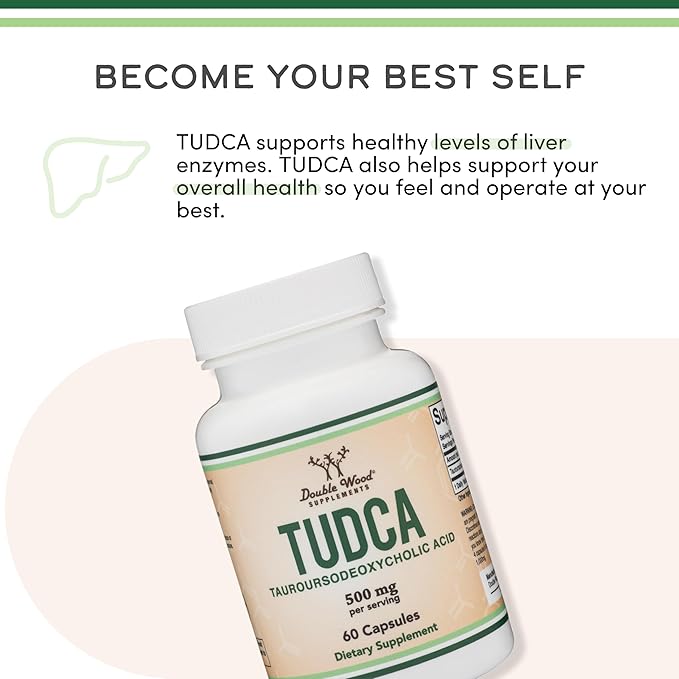 TUDCA Bile Salts Liver Support Supplement, 500mg Servings, Liver and Gallbladder Cleanse Supplement (60 Capsules, 250mg) Genuine Bile Acid TUDCA with Strong Bitter Taste by Double Wood