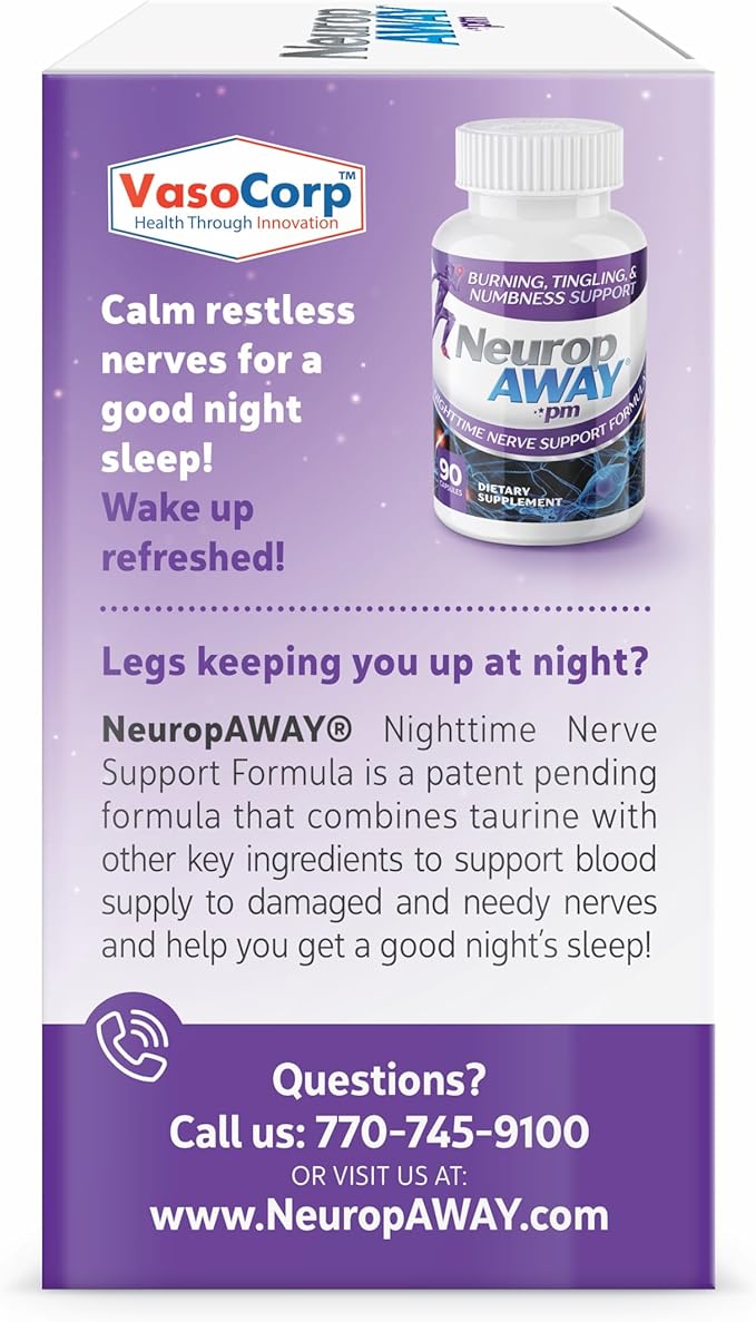 NeuropAWAY Nerve Support PM, with R-Alpha Lipoic Acid to Help Provide Nerve Relief in as Little as 5 Days, Acetyl-L-Carnitine, Theanine, Melatonin, and Methylcobalamin, 90 Capsules