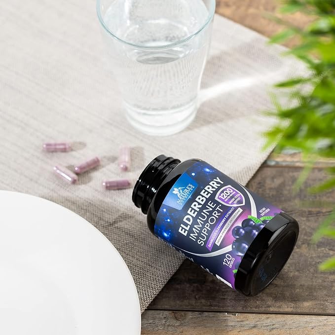 Elderberry Immune Support 1200mg Extract Capsules - Daily Immune Support for Adults with Concentrated Sambucus Black Elderberry Antioxidant - Gluten Free Vitamin, Non-GMO Supplement - 120 Capsules