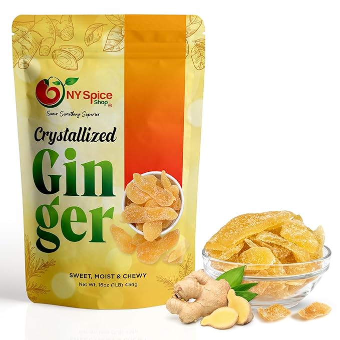 NY SPICE SHOP Candied Ginger Slices – (160 Oz.) 10 Pound Crystallized Ginger Slices – Ginger Hard Candy – Candied Ginger Pieces – Crystallized Ginger Chunks
