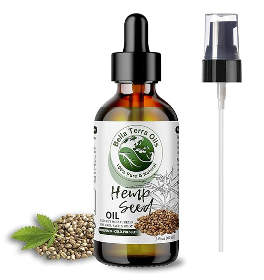 Bella Terra Oils - Hemp Seed Oil 2oz - Embrace the Deep Nourishment of Omega-6 & Omega-9, Zinc & Magnesium, Crafted for the Ultimate Cosmetic Experience
